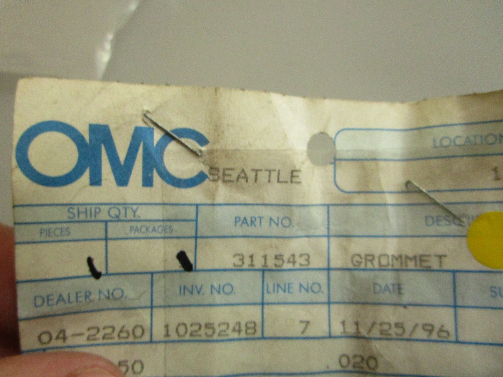 *NEW OEM* 0750 OMC Johnson Evinrude GROMMET 311543 0311543