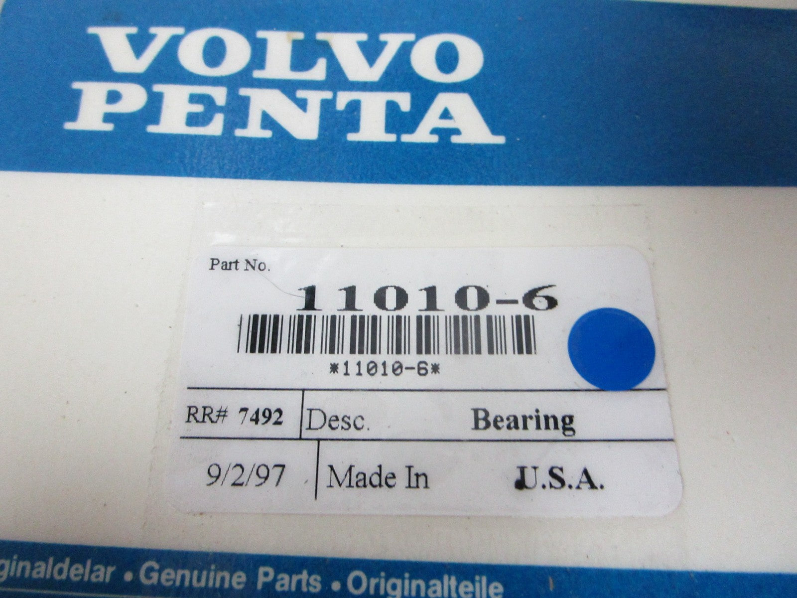 NEW OEM Volvo Penta 11010-6 Bearing 0720