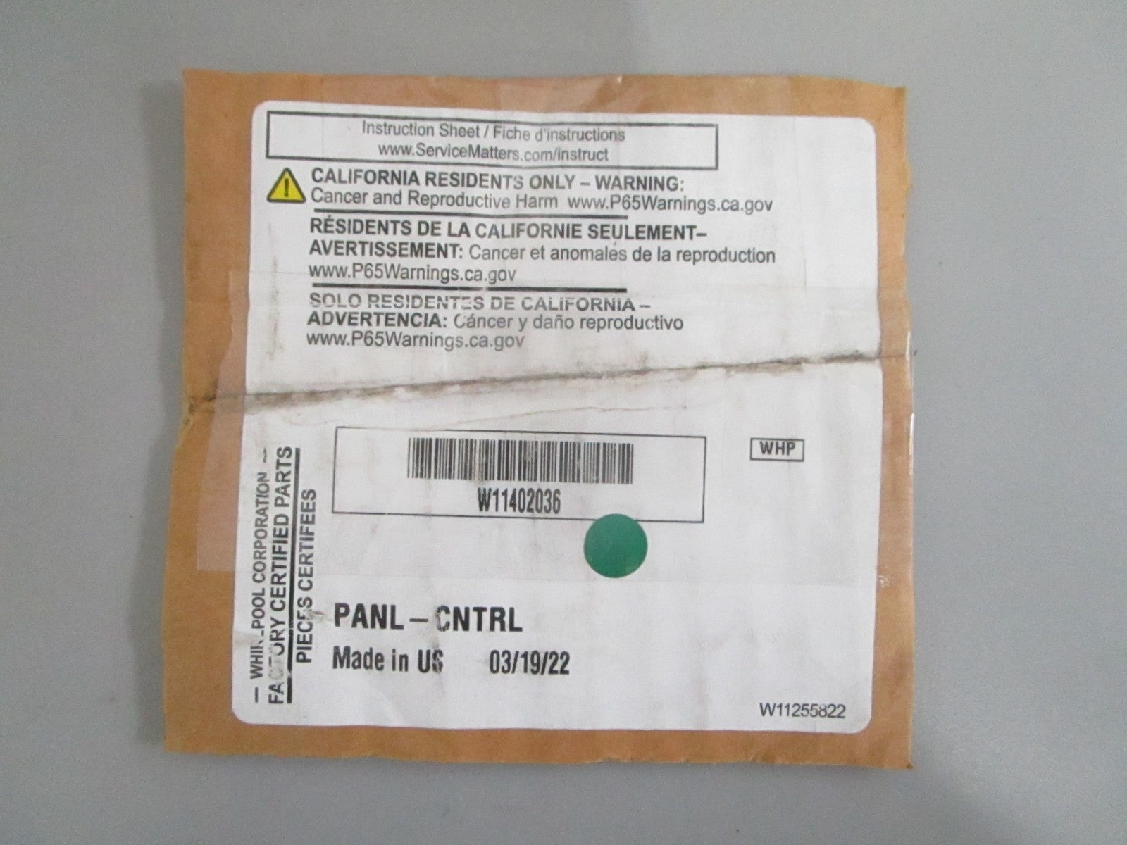 Whirlpool NEW OEM Range Control Panel W11402036 Stove Oven PANL-CNTRL NOS 0820
