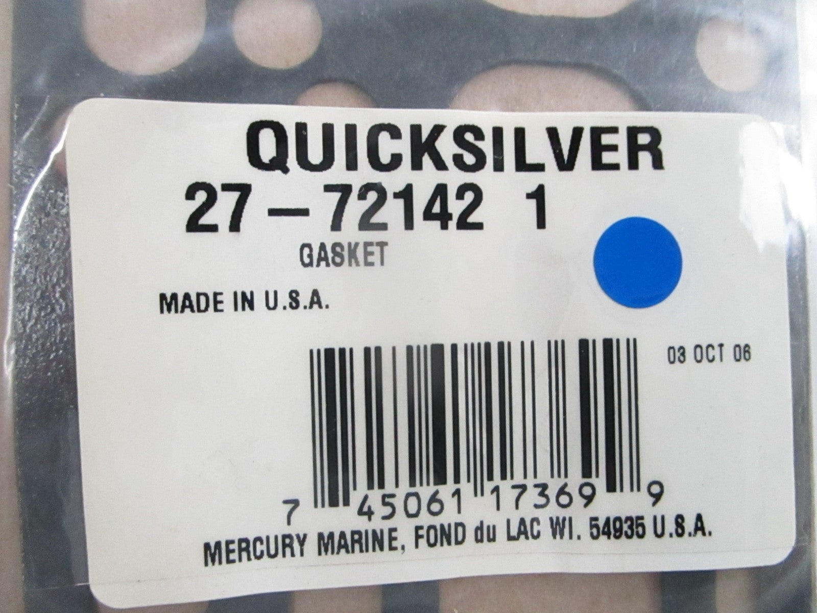 *NEW OEM* 0810 Mercury Quicksilver Gasket 27-72142 1