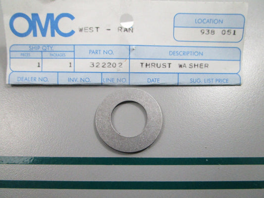 NEW OEM 322202 0322202 OMC Johnson Evinrude Thrust Washer 0810