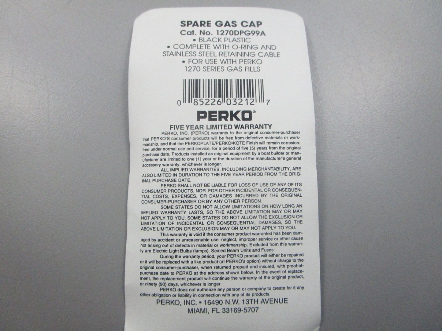 NEW OEM 1270DPG99A Perko Spare Gas Cap 0810