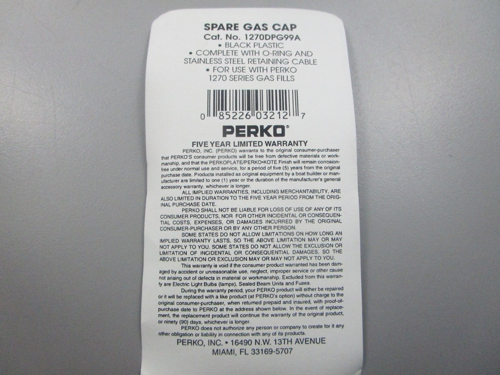 NEW OEM 1270DPG99A Perko Spare Gas Cap 0810