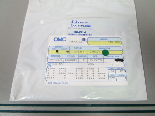 NEW OEM 304314 0304314 OMC Johnson Evinrude Gasket 0810