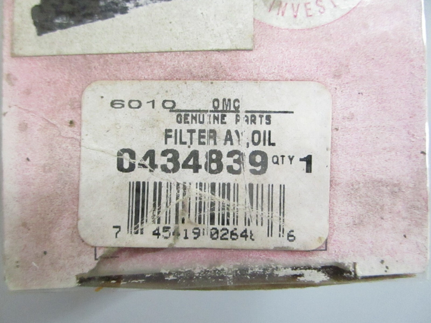 *NEW OEM* (LOT OF 2) 0820 OMC Johnson Evinrude Oil Filter 434839 0434839