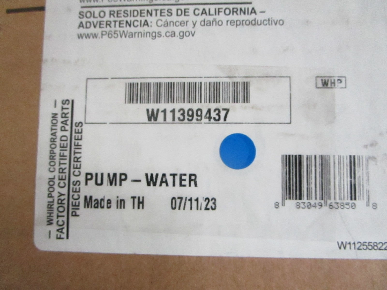 *NEW OEM* 0820 Whirlpool Water Pump W11399437