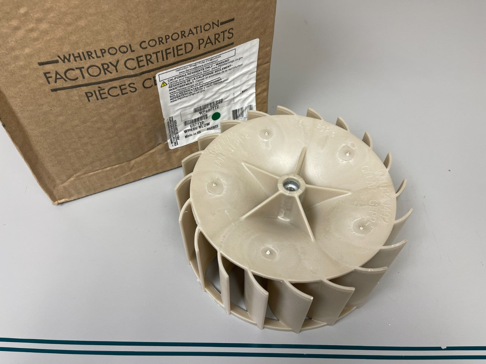 Whirlpool NEW OEM Dryer Blower Wheel WP697772 Maytag Kenmore KitchenAid 0720