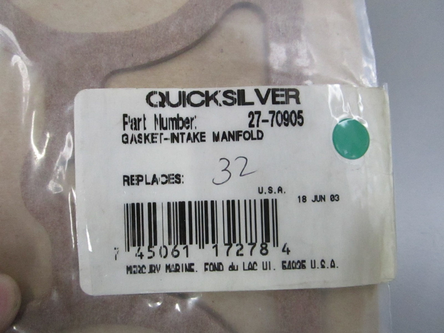 NEW OEM 27-70905 Mercury Quicksilver Gasket 0810