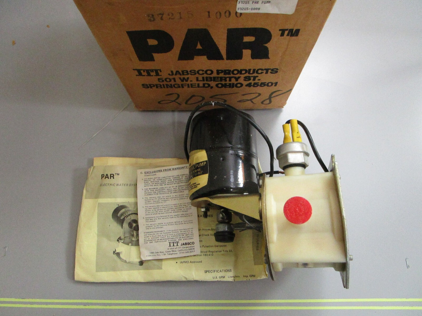 *NEW* 0820 Jabsco PAR Water System Pump 37215-1000