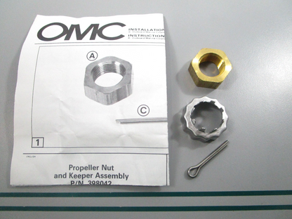 NEW OEM 398042 0398042 OMC Johnson Evinrude Prop Nut & Keeper 0810