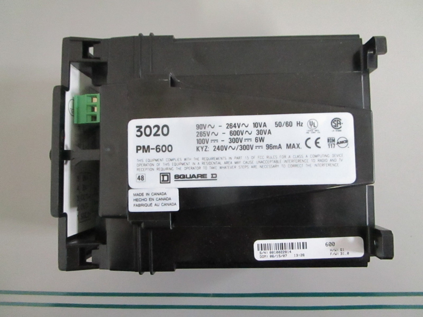 Square D PowerLogic 3020-PM600 Power Meter 600V AC NOS Genuine NEW OEM 0820