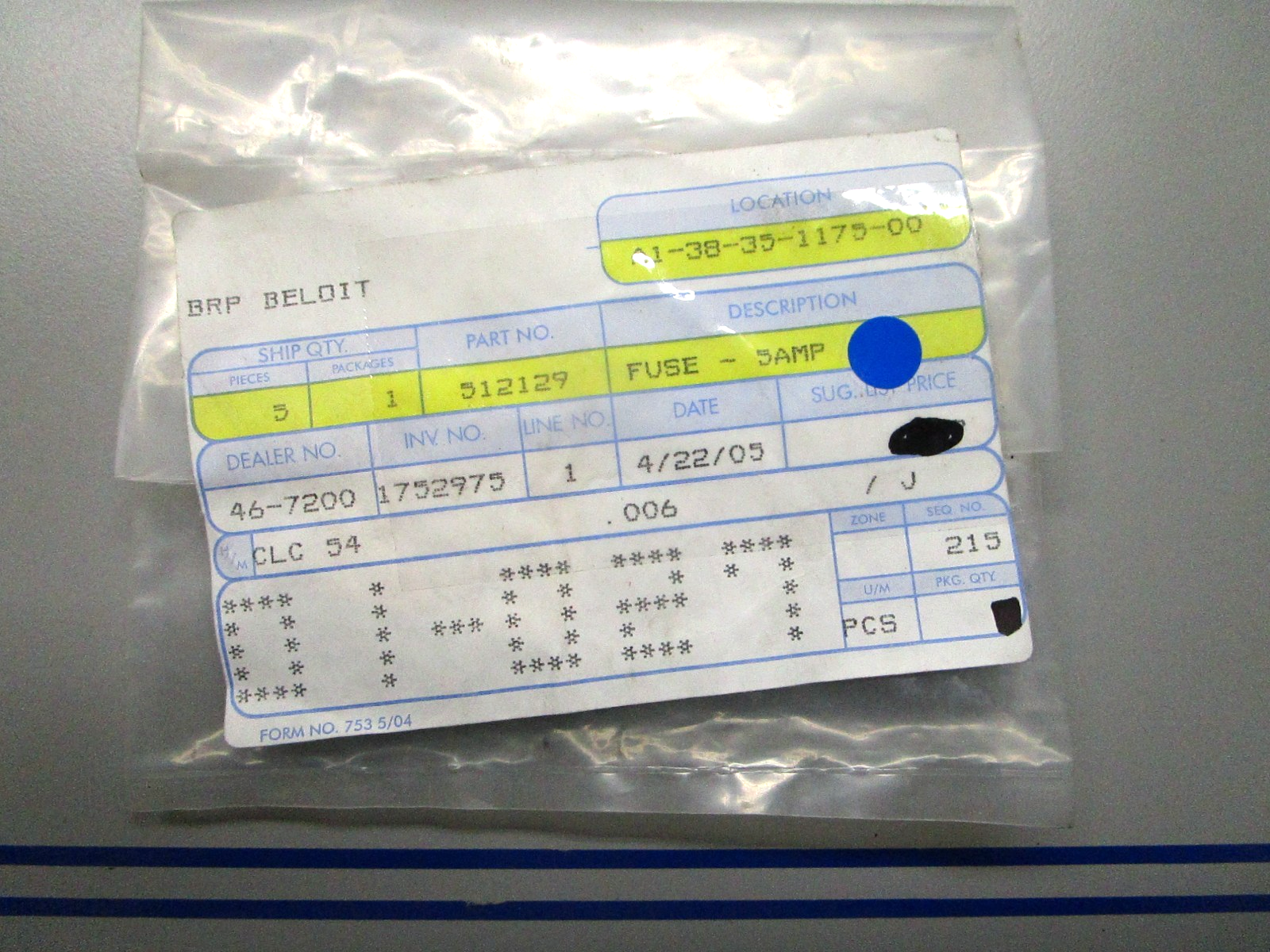 *NEW OEM* (LOT OF 3) 0810 OMC Johnson Evinrude 5AMP Fuse 512129 0512129