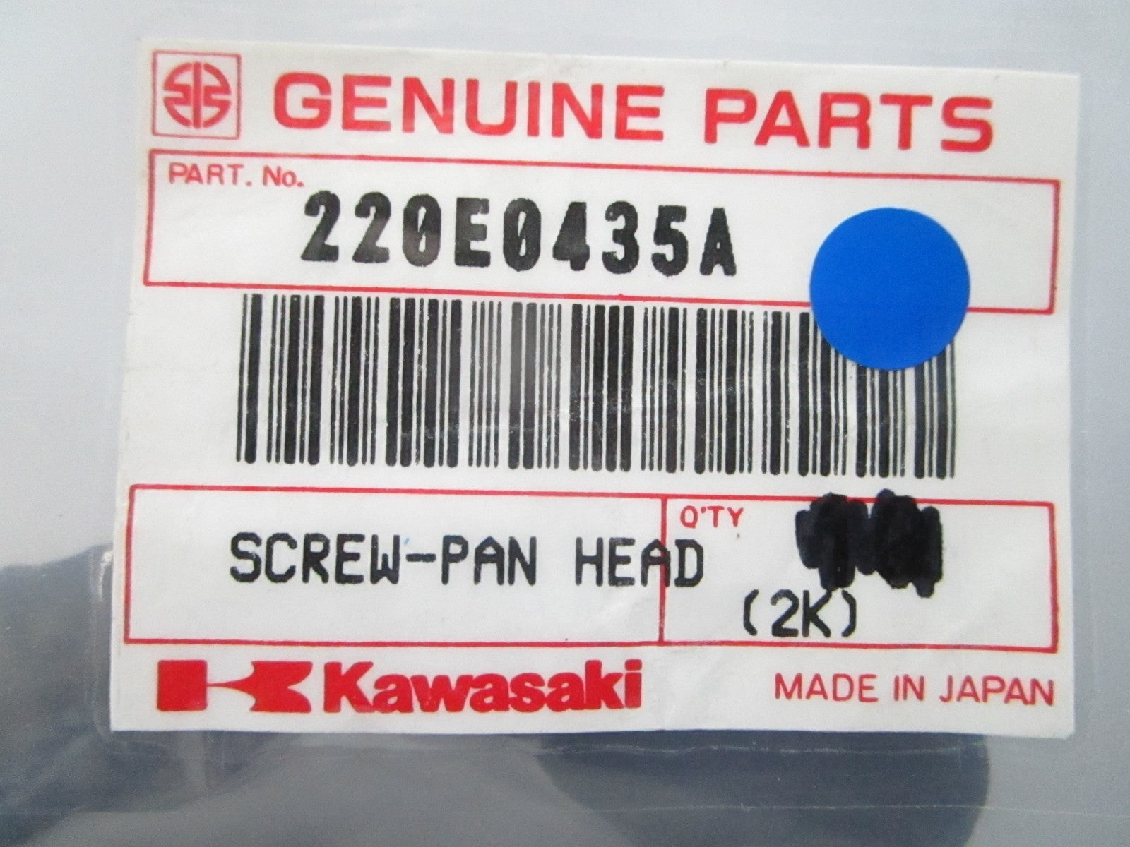 NEW OEM (LOT OF 2) Kawasaki  Pan Head Screw 220E0435A 0810