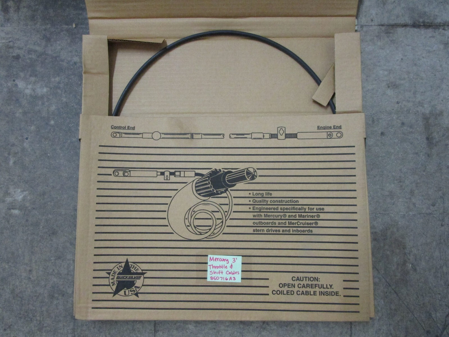 *NEW OEM* 0820 Mercury Quicksilver 3' Throttle & Shift Control Cable 850716A3