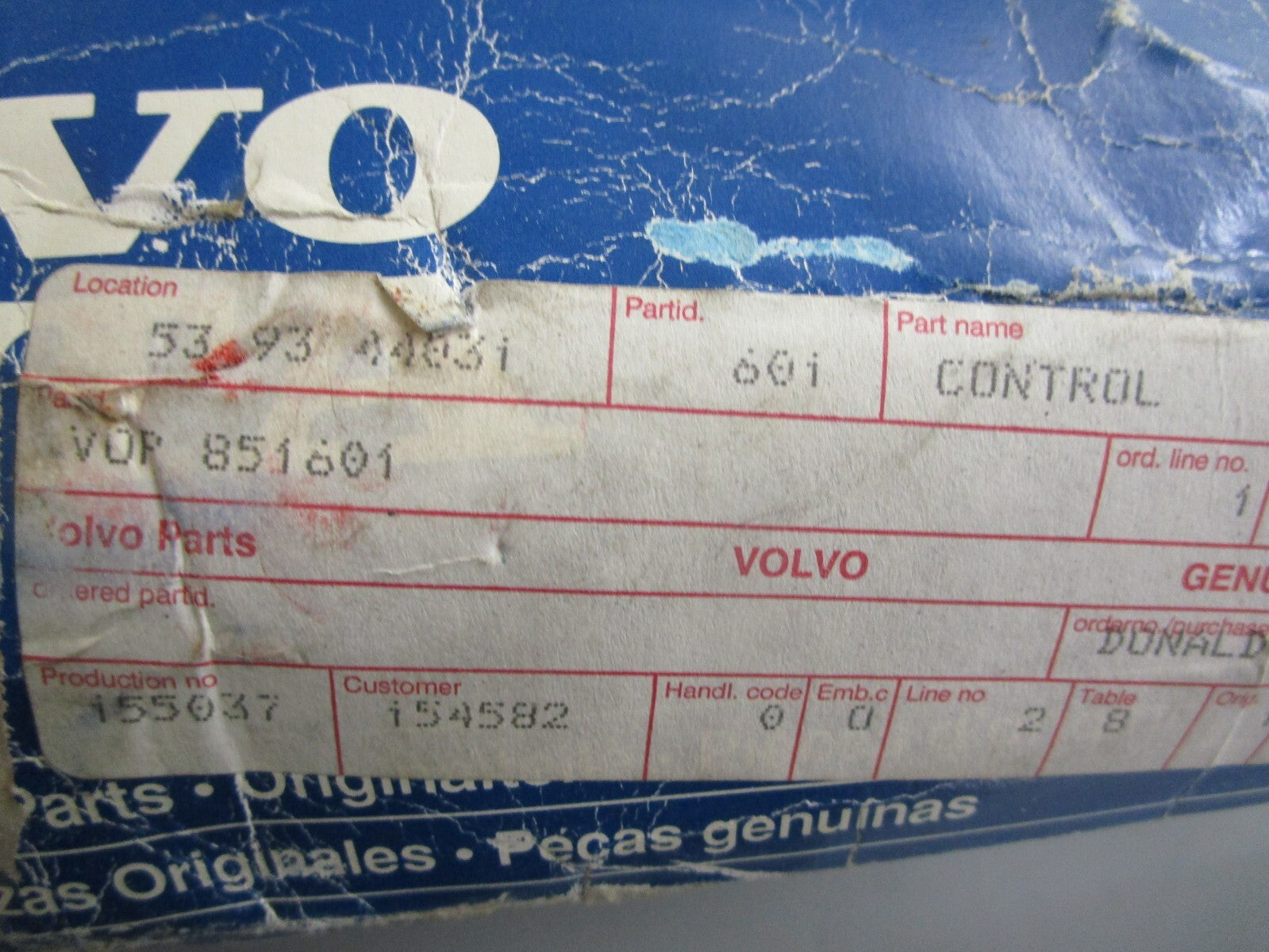 *NEW OEM* 0820 Volvo Penta Sailboat Control Mechanism 851601