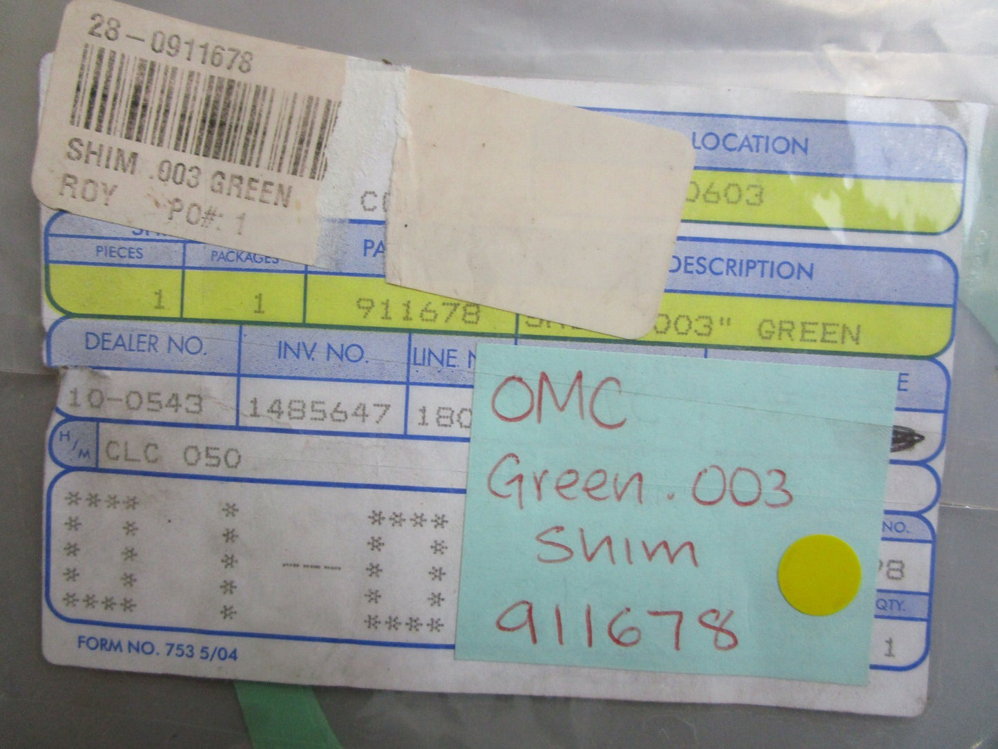 *NEW OEM* (LOT OF 2) 0770 OMC Johnson Evinrude Green .003 Shim 911678 0911678