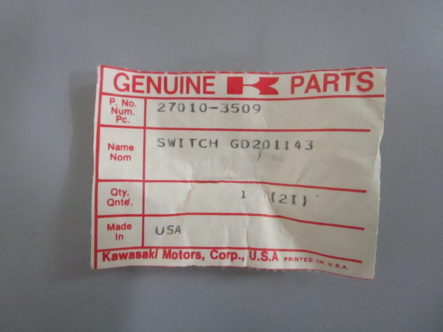 Kawasaki NEW OEM Switch 27010-3509 Jet Ski Watercraft NOS Genuine Part 0820