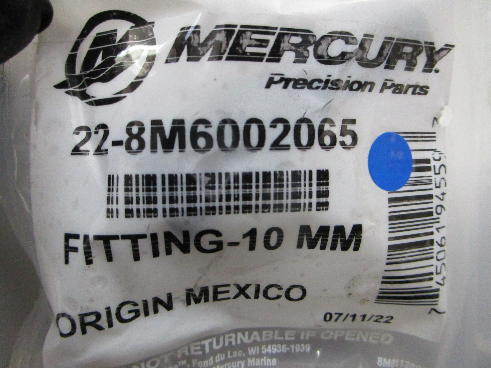 *NEW OEM* 0810 Mercury Quicksilver 10 MM Fitting 22-8M6002065