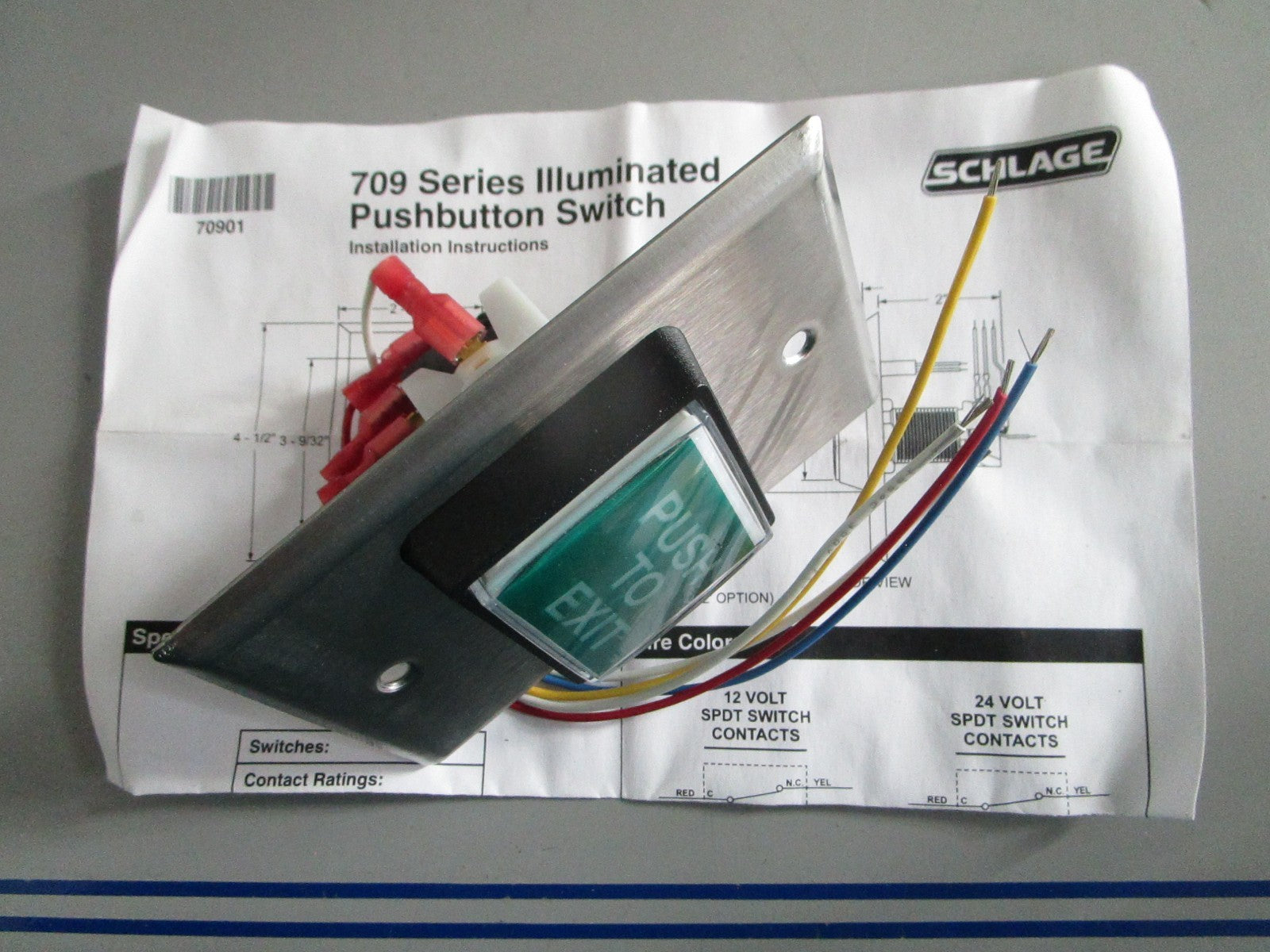 NEW OEM Schlage 709 GR EX ILL 12VDC 709 Series "Push to Exit" Button Switch 0820