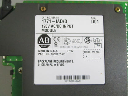 Allen-Bradley 1771-IAD PLC-5 16-Pt 120VAC DC Digital Input Module NEW OEM 0820
