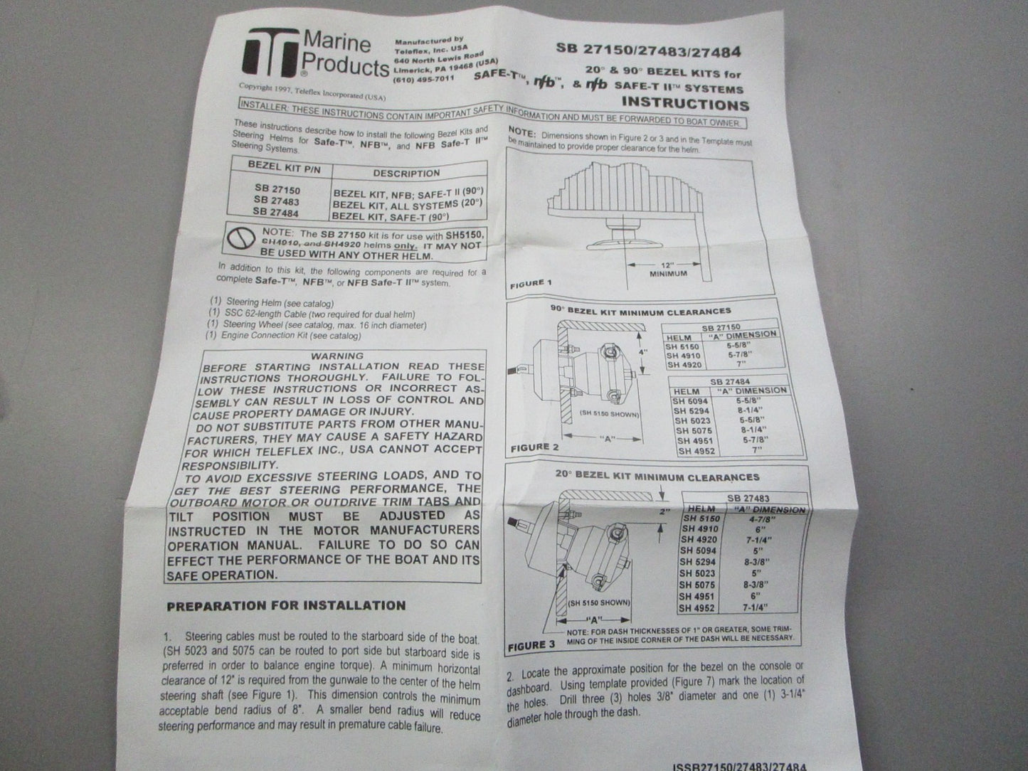 NEW SB27484 Teleflex 90 Degree Safe-T Bezel Kit 0810