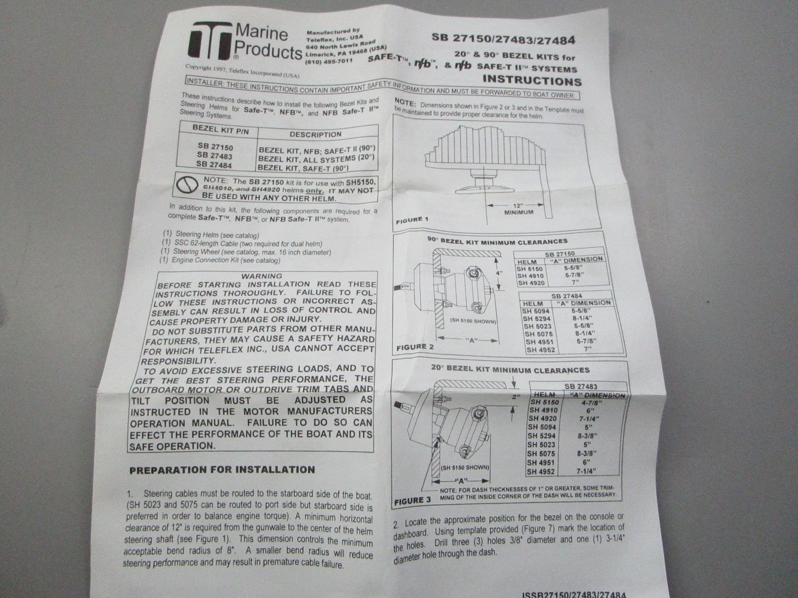 NEW SB27484 Teleflex 90 Degree Safe-T Bezel Kit 0810