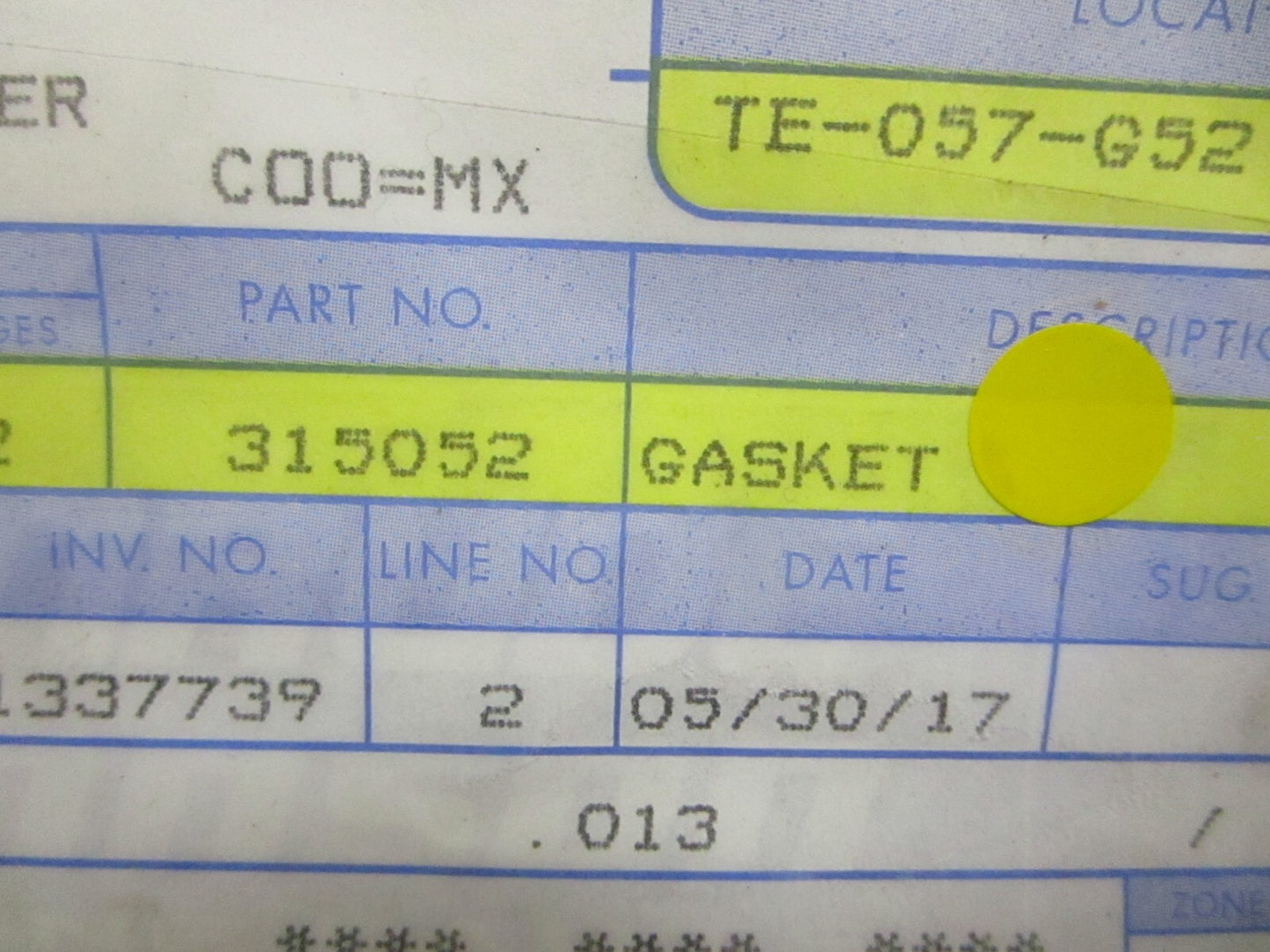 *NEW OEM* (LOT OF 5) 0810 OMC Johnson Evinrude Gasket 315052 0315052