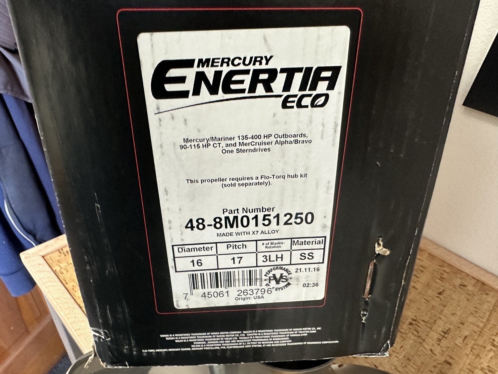 *NEW OEM* 0720 Mercury Enertia Eco SS 3 Blade LH 16 x 17 Propeller 48-8M0151250