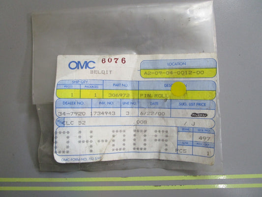 *NEW OEM* 0810 OMC Johnson Evinrude Roll Pin 306972 0306972