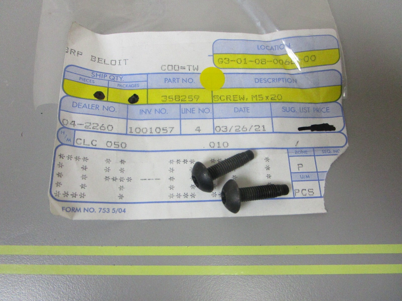 *NEW OEM* (LOT OF 2) 0810 OMC Johnson Evinrude M5x20 Screw 358259 0358259