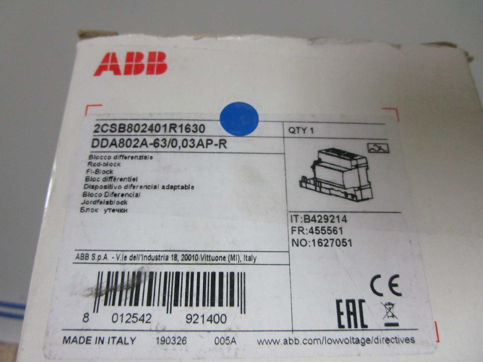 *NEW* 0720 ABB Block DDA802A-63/0.03AP-R
