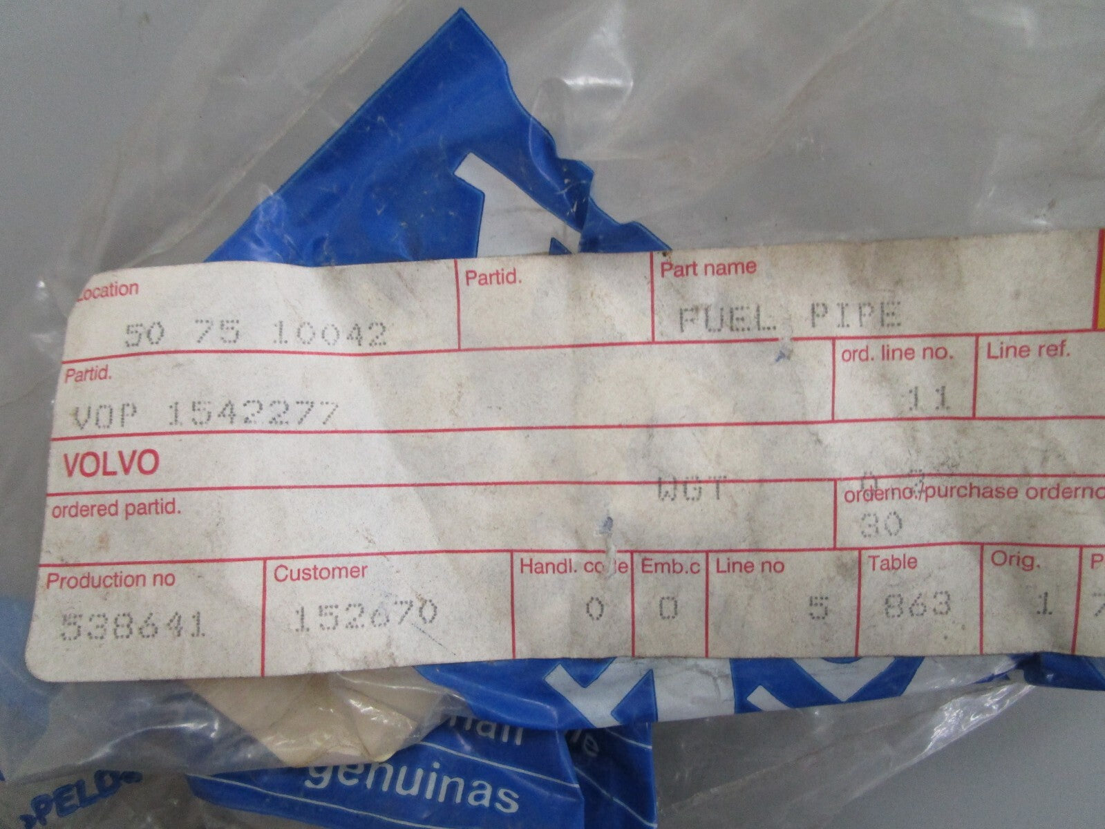 *NEW OEM* 0820 Volvo Penta Fuel Pipe 1542277