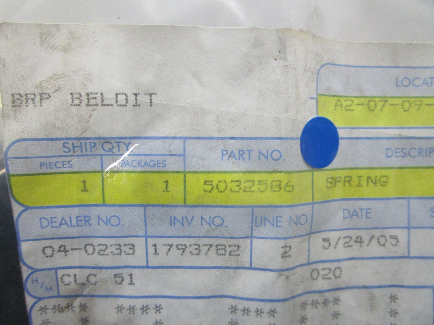 NEW OEM 5032586 OMC Johnson Evinrude Spring 0810