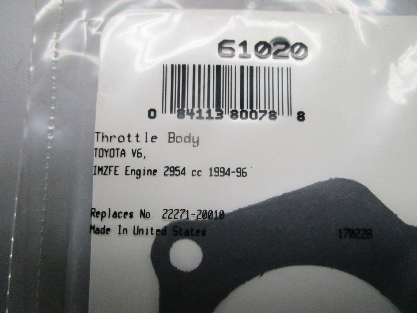 *NEW* 0810 Fel-Pro Throttle Body Gasket 61020
