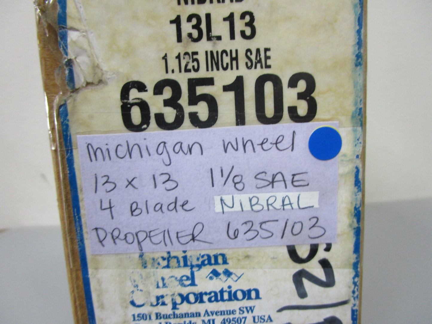NEW 635103 Michigan Wheel 1⅛ SAE 4 Blade 13 x 13 Nibral Propeller 0720