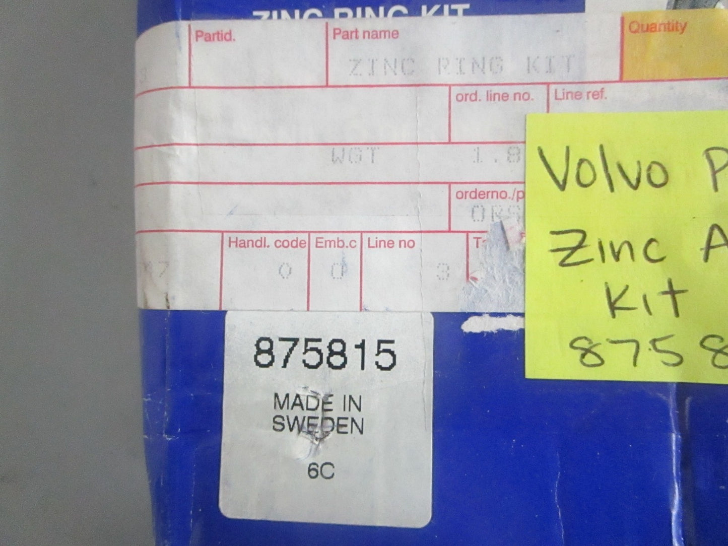 NEW OEM 875815 Volvo Penta Zinc Anode Kit 0820