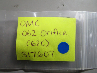 *NEW OEM* 0810 OMC Johnson Evinrude .062 Orifice (62C) 317607 0317607