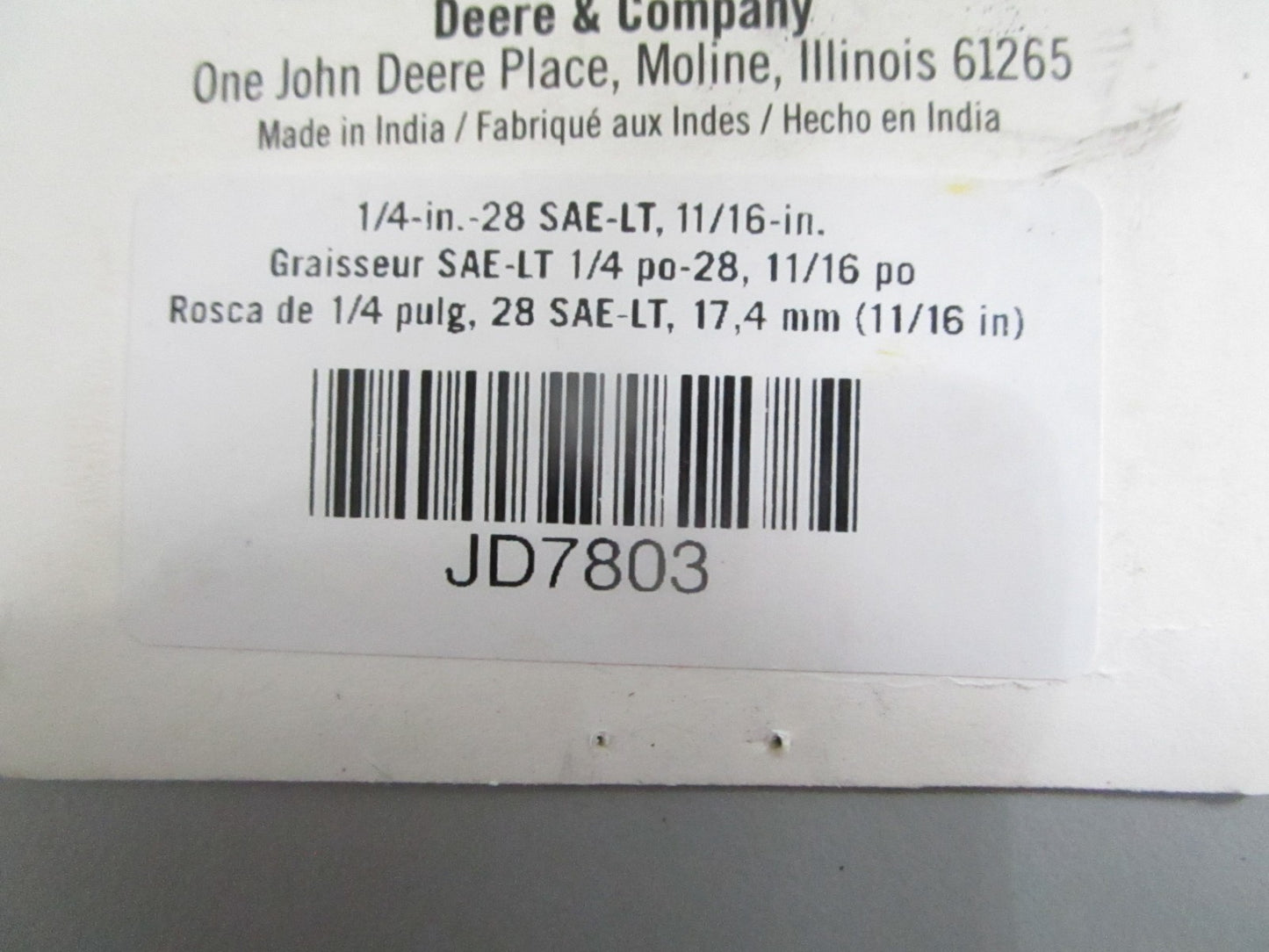 NEW OEM (LOT OF 5) JD7803 John Deere Grease Fitting 0820