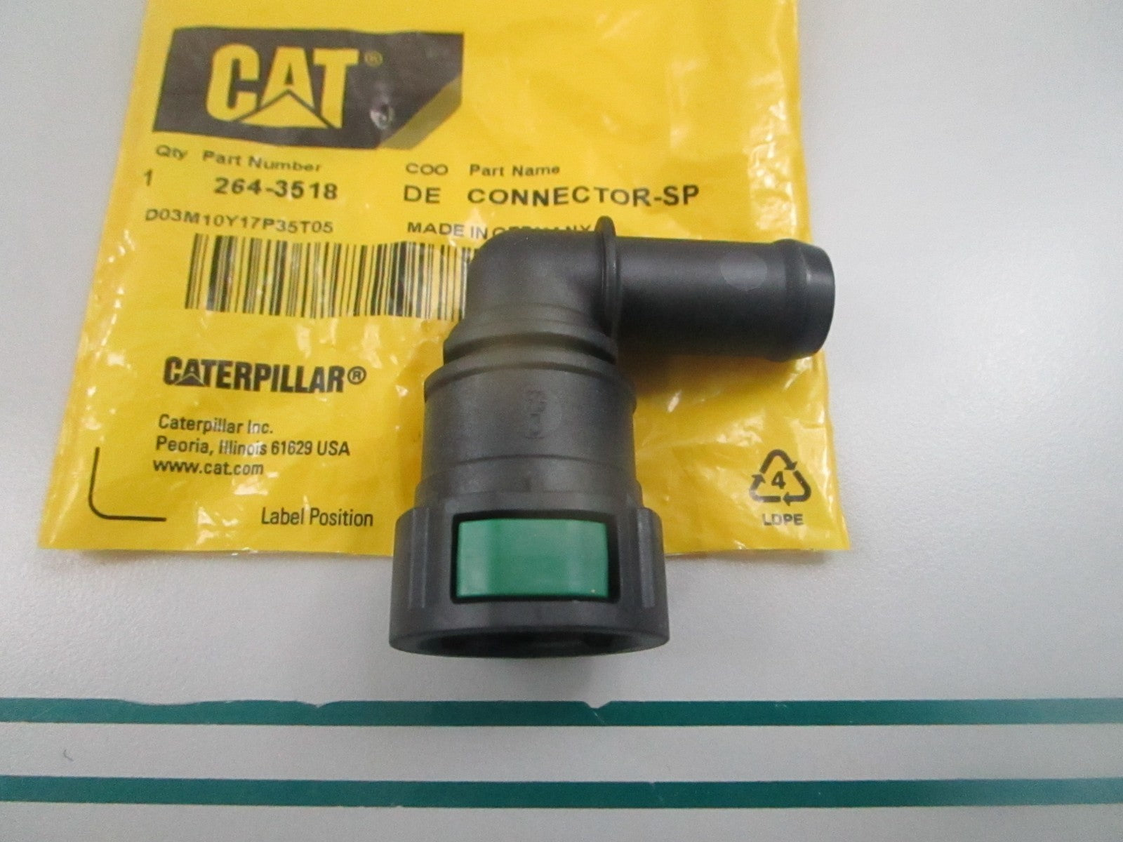 CAT Caterpillar NEW OEM 90° Fuel Hose Connector 264-3518 0810
