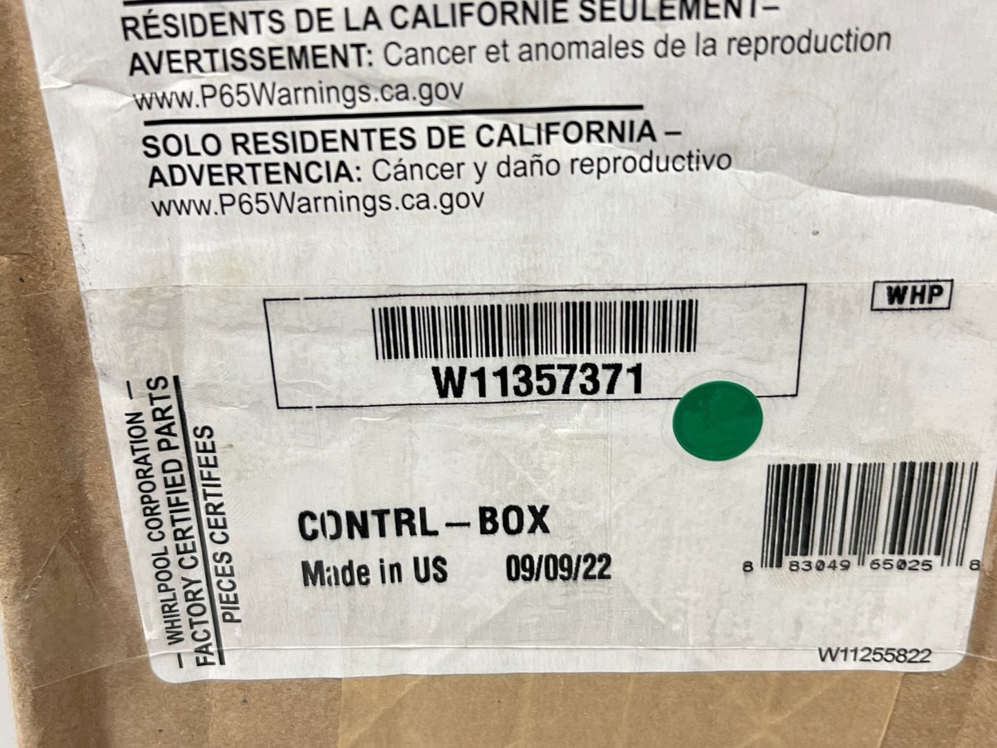 Whirlpool NEW OEM Refrigerator Control Box W11357371 WRT311FZDM Top Mount 0720