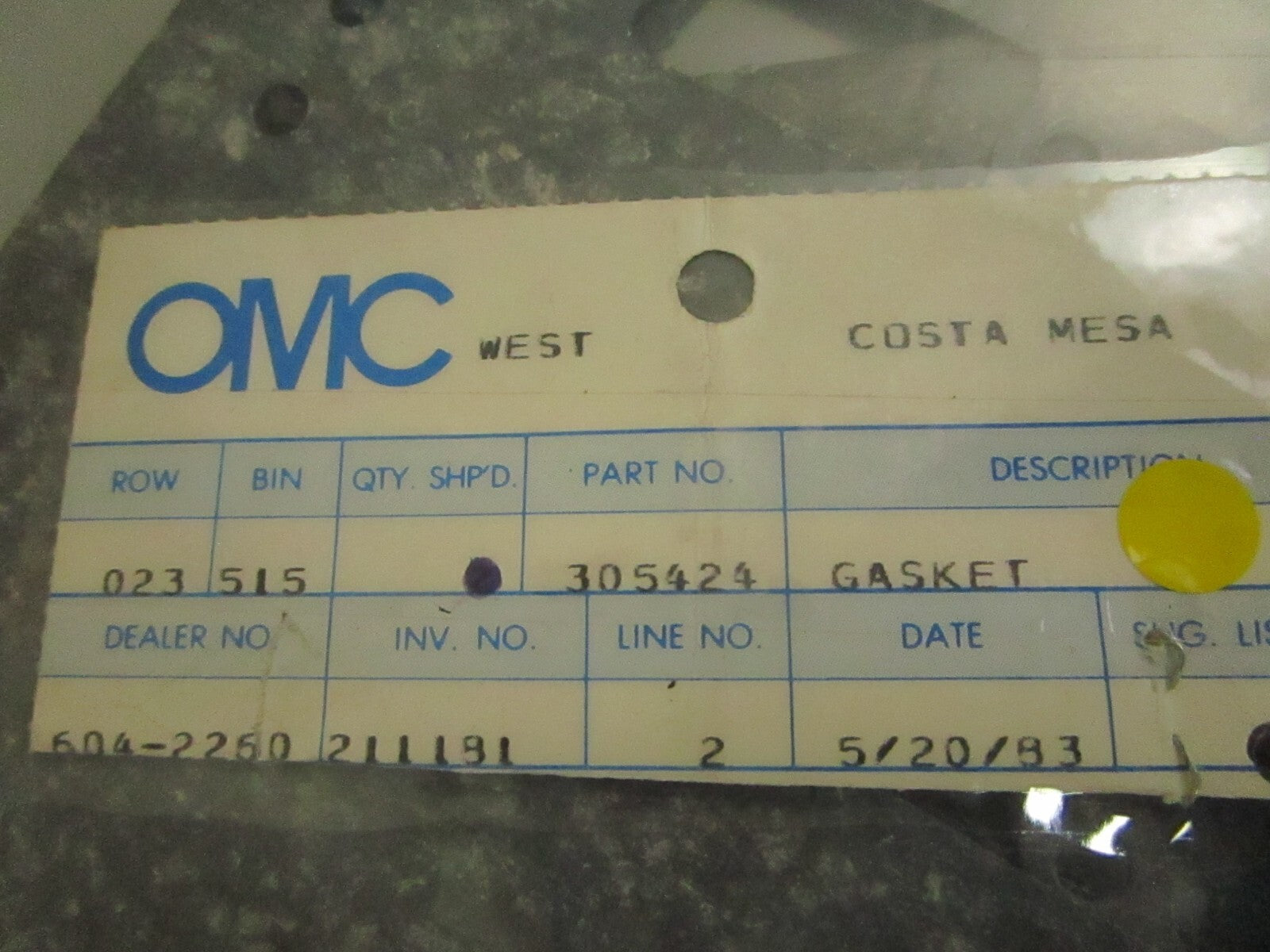 *NEW OEM* 0810 OMC Johnson Evinrude Gasket 305424 0305424