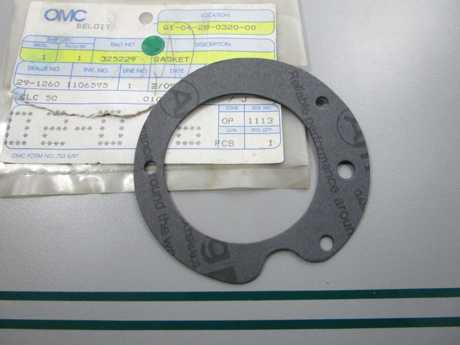 NEW OEM 325229 0325229 OMC Johnson Evinrude Gasket 0810
