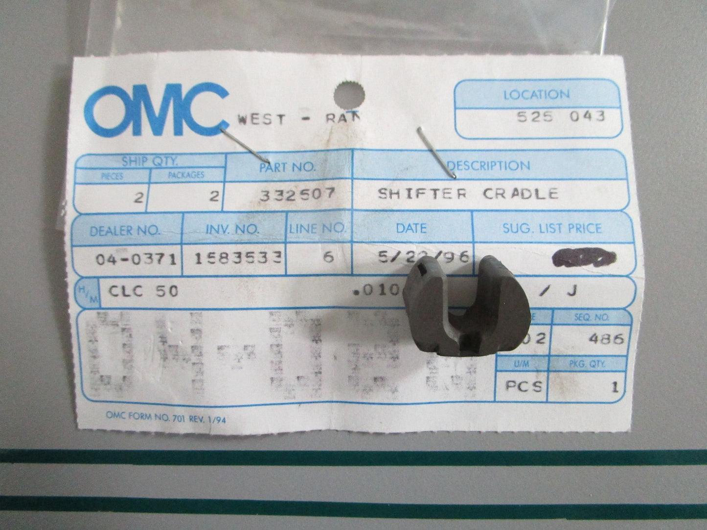 NEW OEM 332507 0332507 OMC Johnson Evinrude Shifter Cradle 0820