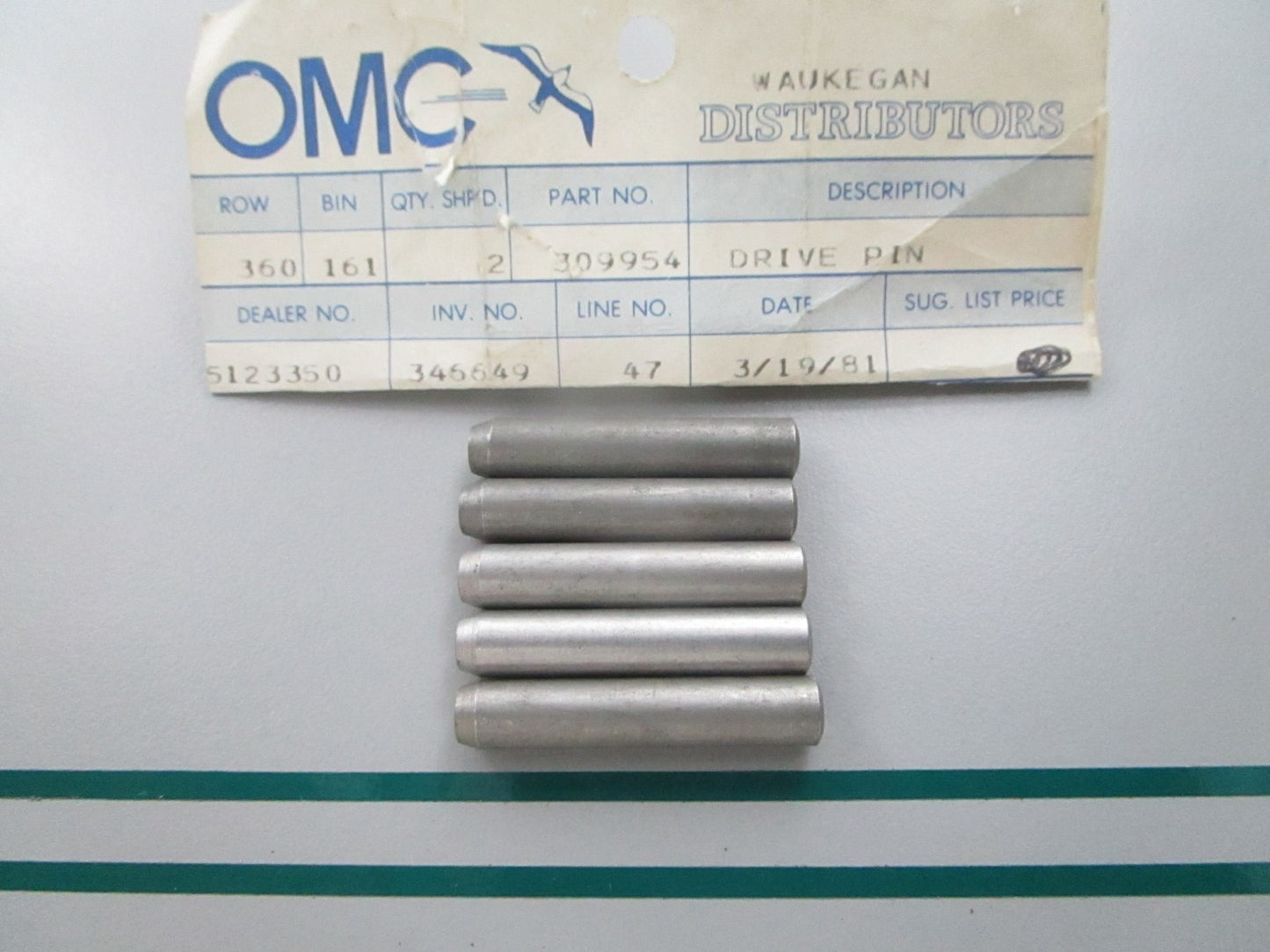 NEW OEM (LOT OF 5) 309954 0309954 OMC Johnson Evinrude Drive Pin 0810
