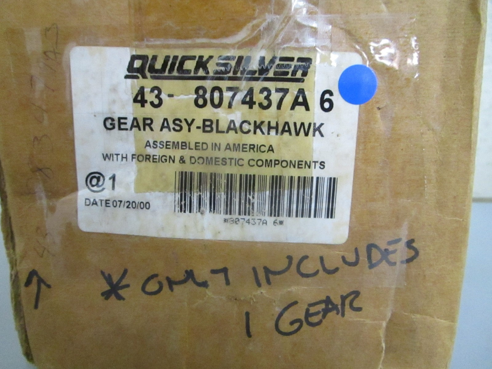 *NEW OEM* 0820 Mercury Quicksilver Blackhawk Gear Assy 43-807437A6