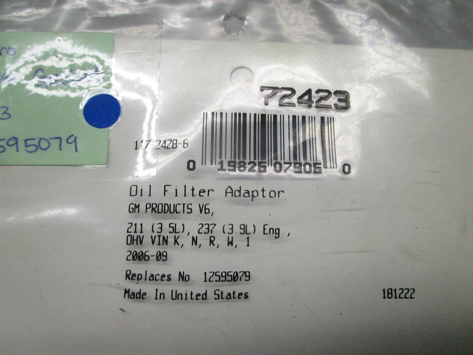 *NEW* 0810 Fel-Pro Adapter Gasket 72423 Replaces: 12595079
