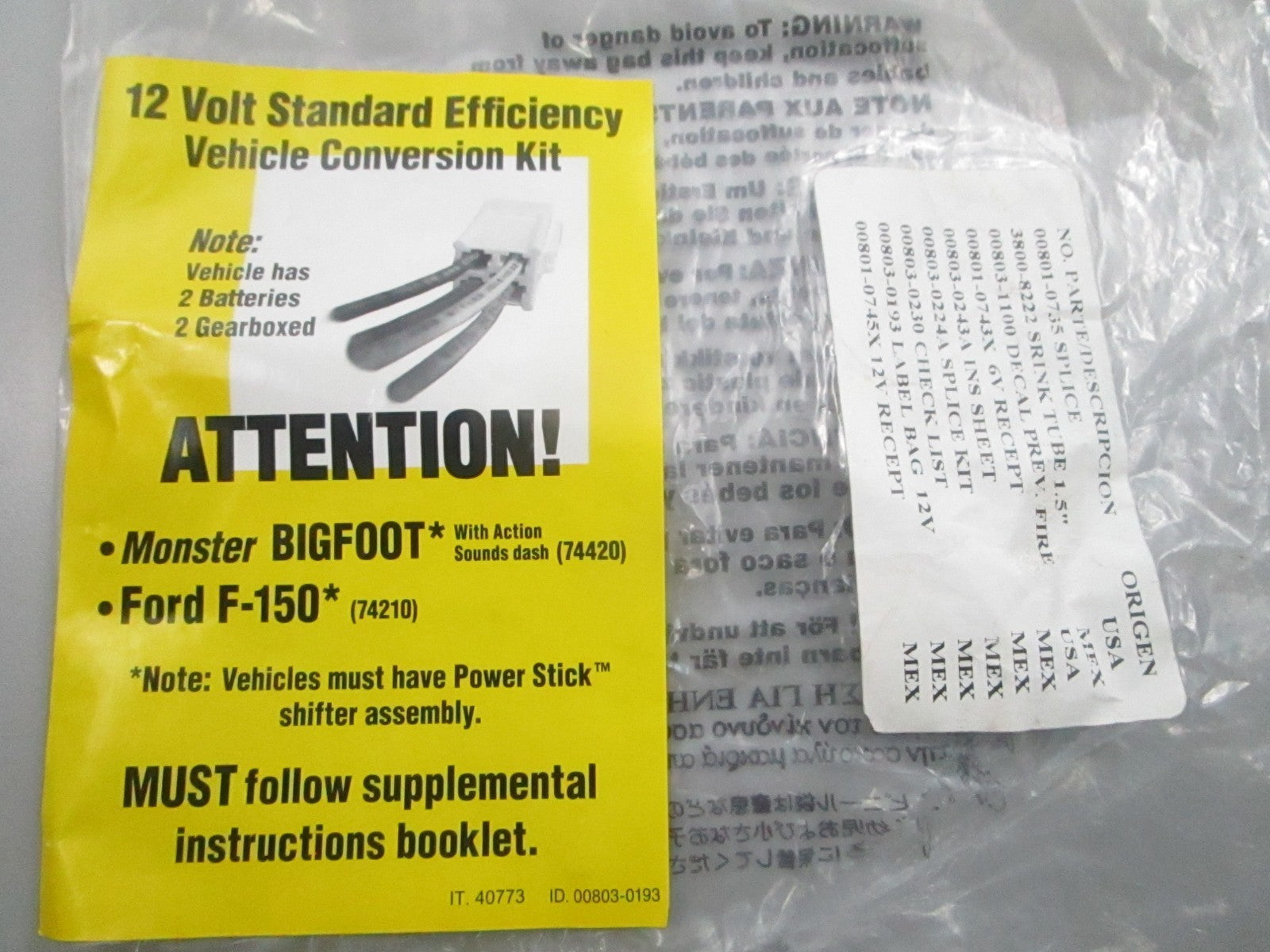 NEW OEM Power Wheels 00803-0193 12V Standard Efficiency Conversion Kit 0810