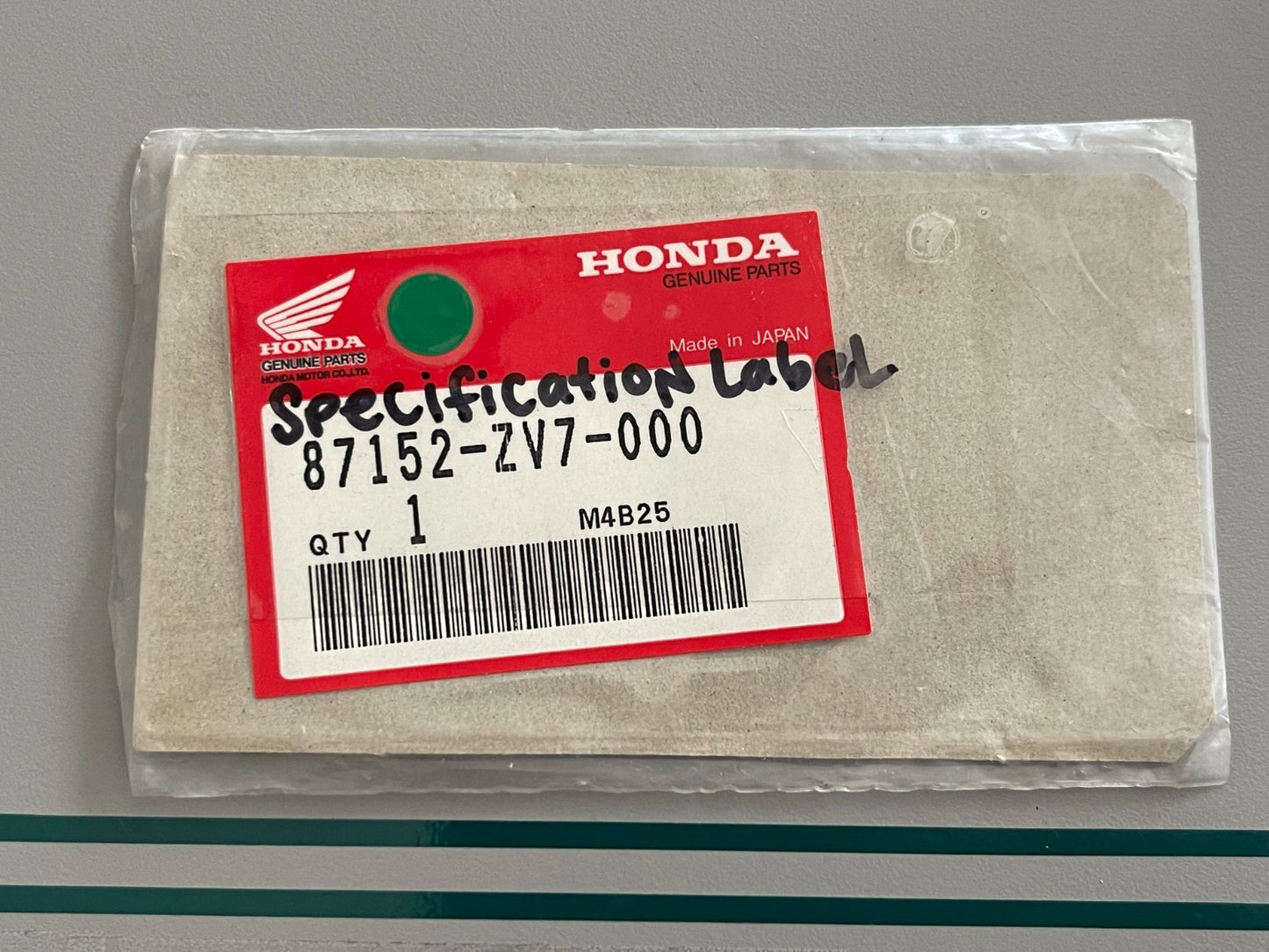 NEW OEM 87152-ZV7-000 Honda Specification Label 0810