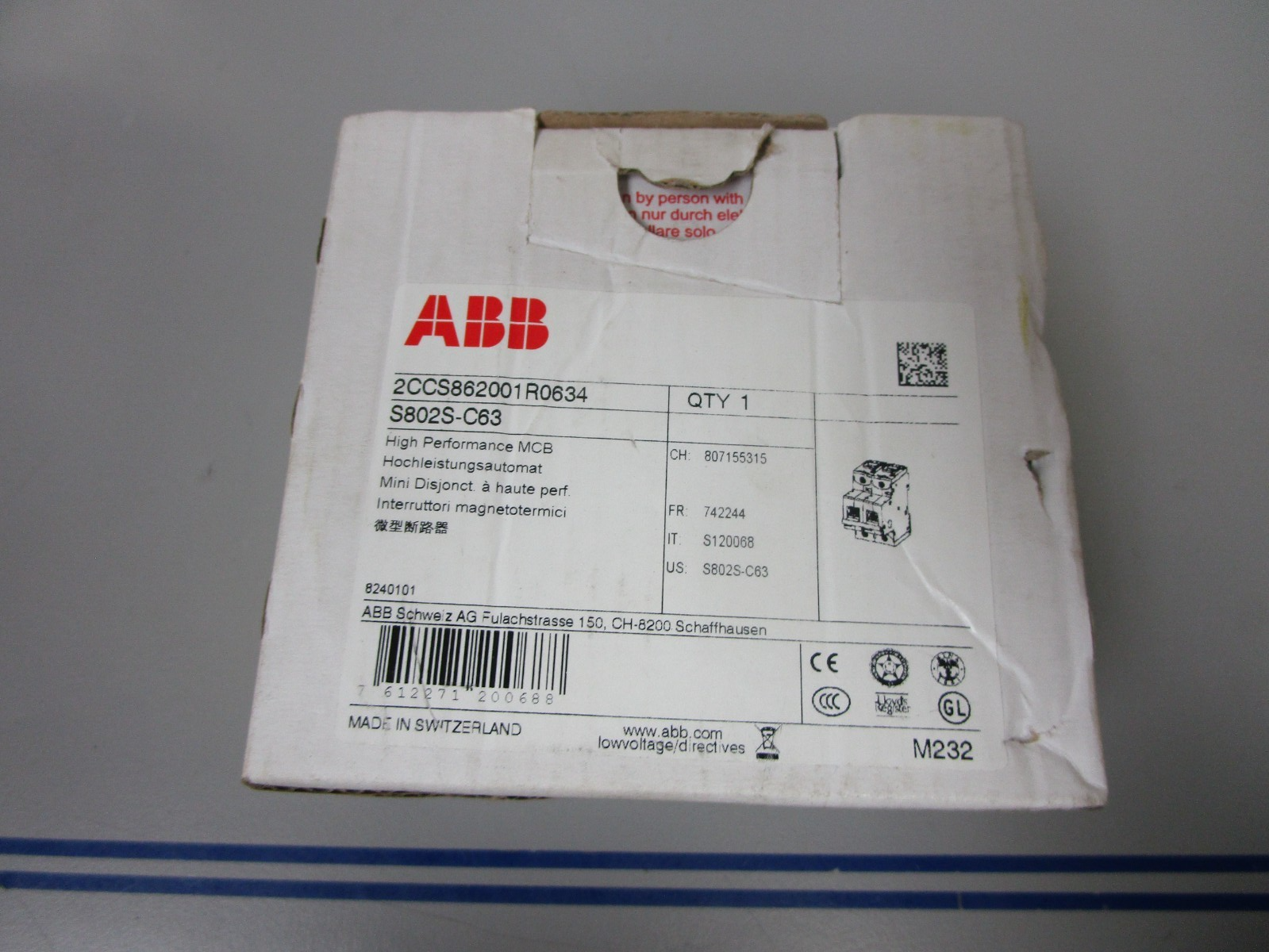 *NEW* 0720 ABB High Performance MCB S802S-C63