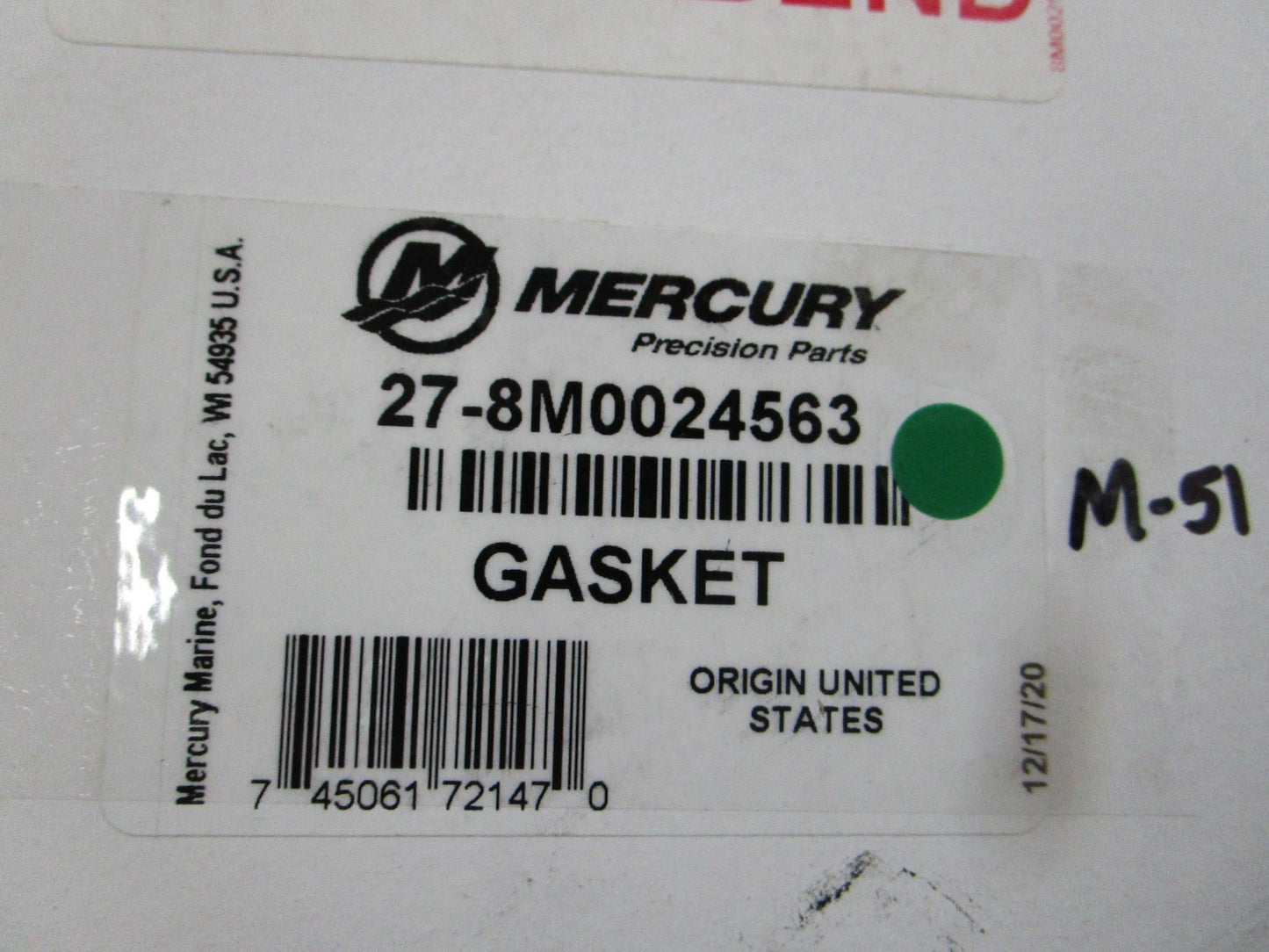 NEW OEM 27-8M0024563 Mercury Quicksilver Gasket 0810